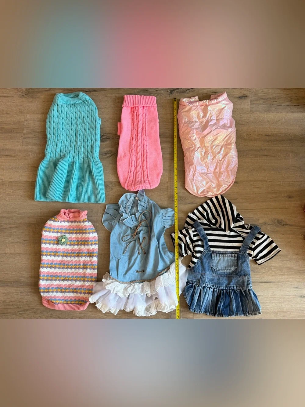 Dog Clothes Lot 6 Pieces Size XL Sweaters Dresses Jacket Denim Pet Outfits